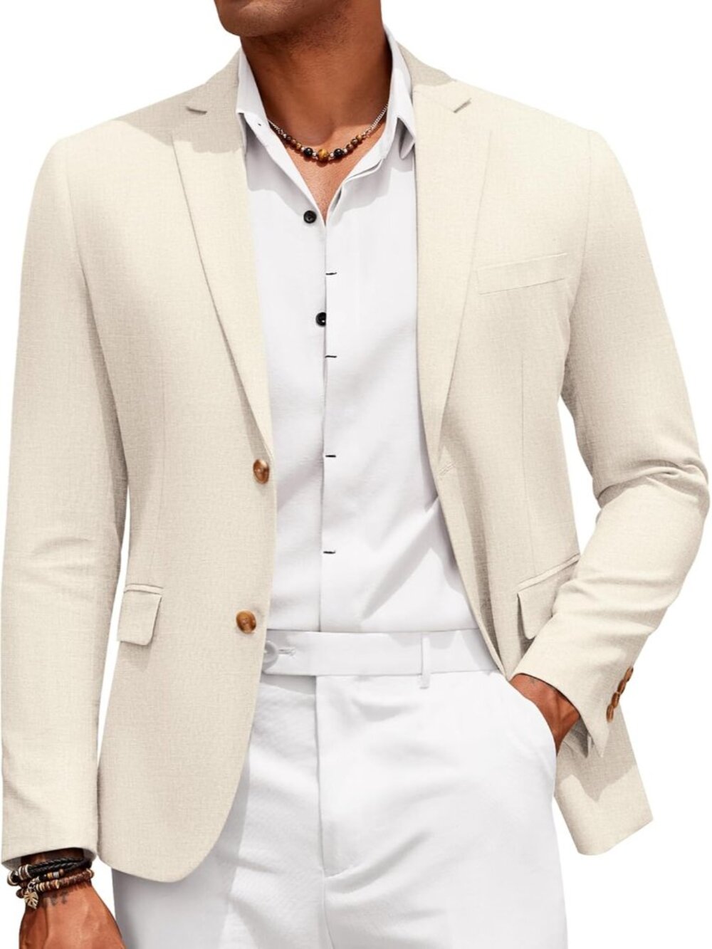 Men's Casual Linen Blazer Jacket Lightweight Two Button Sport Coat